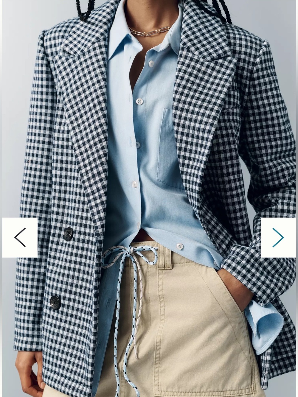 NWT Avec Les Filles Double-Breasted Knit Navy/White Plaid Blazer